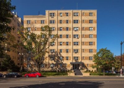 Exterior of Skyline Towers apartment building in Washington, DC